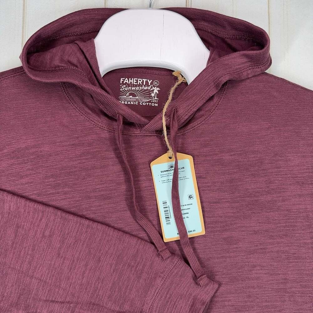 Faherty Sunwashed Slub Hoodie Mens XL Mahogany Red Organic Cotton